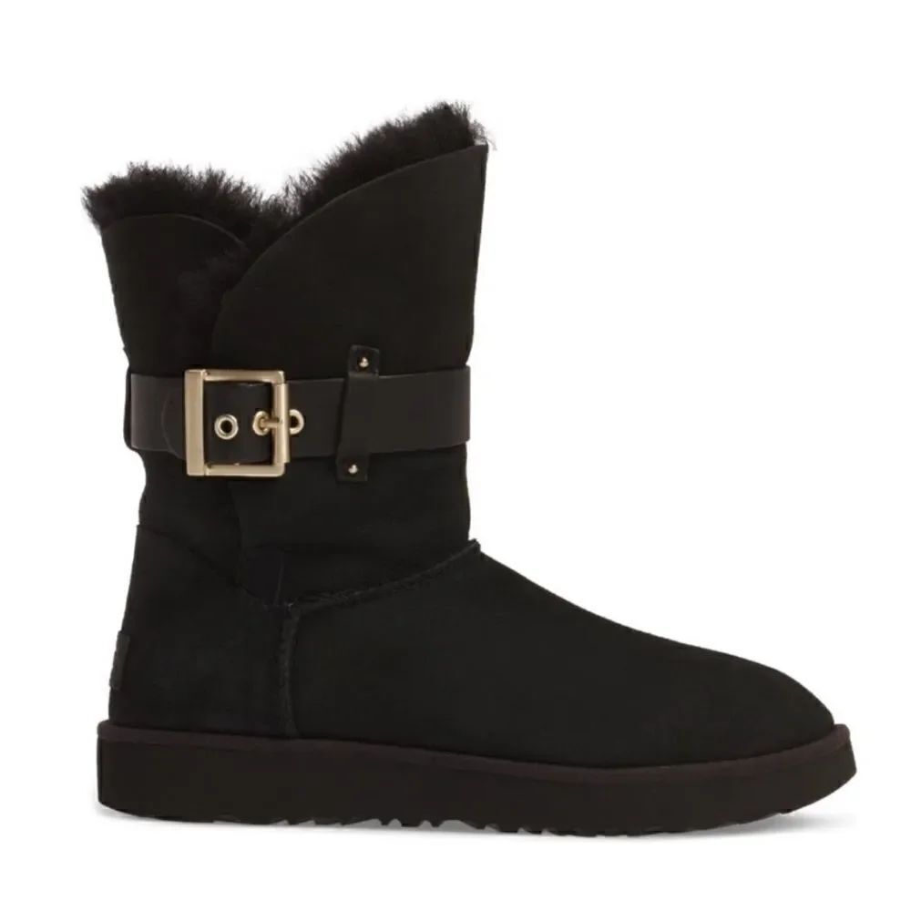 UGG Jaylyn Buckle Classic Shirt Suede Sheepskin Boots Black size 7
